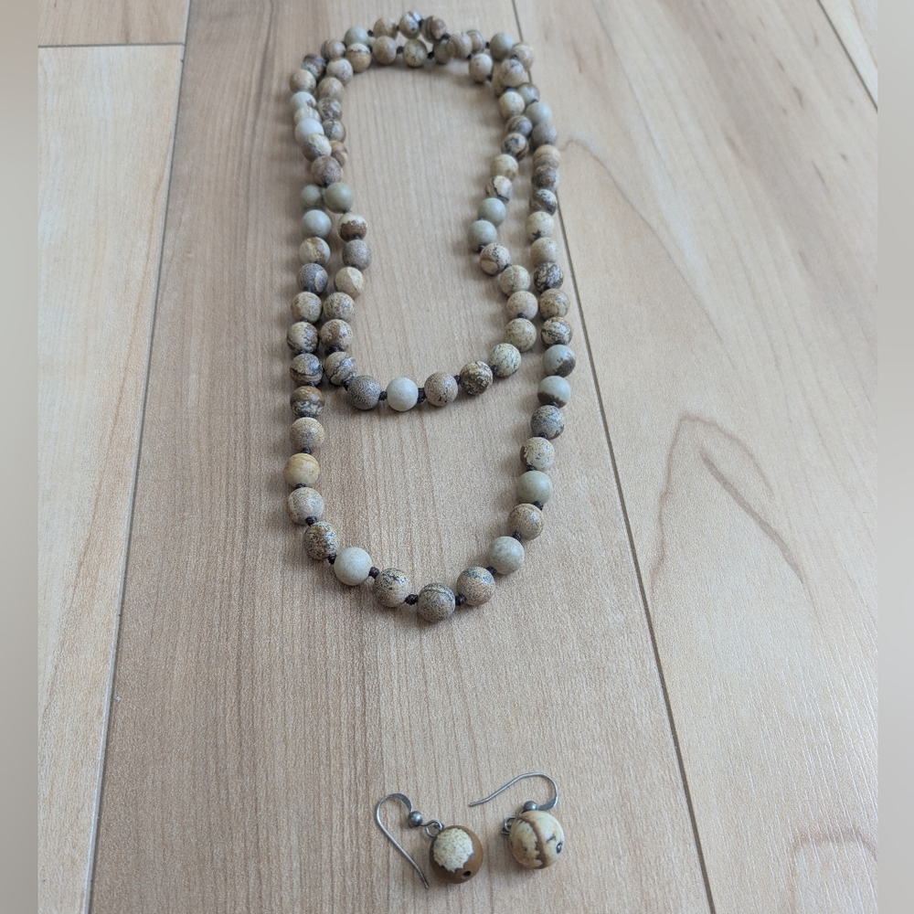 Matte Jasper Necklace And Earring Set Natural Gemstone Bead -17.5 inch strand